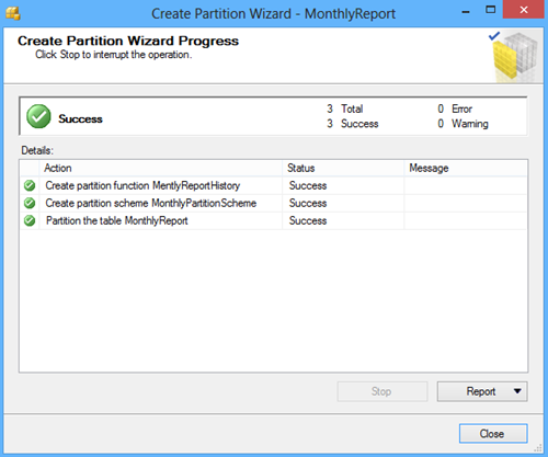 Create Partition Wizard Progress window
