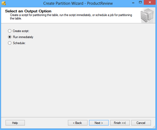 Select an output option window