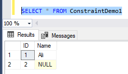 SQL Server Constraints in SQL Server examples