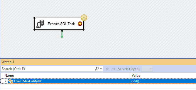 This image shows the value of the output parameter configure in Execute SQL Task