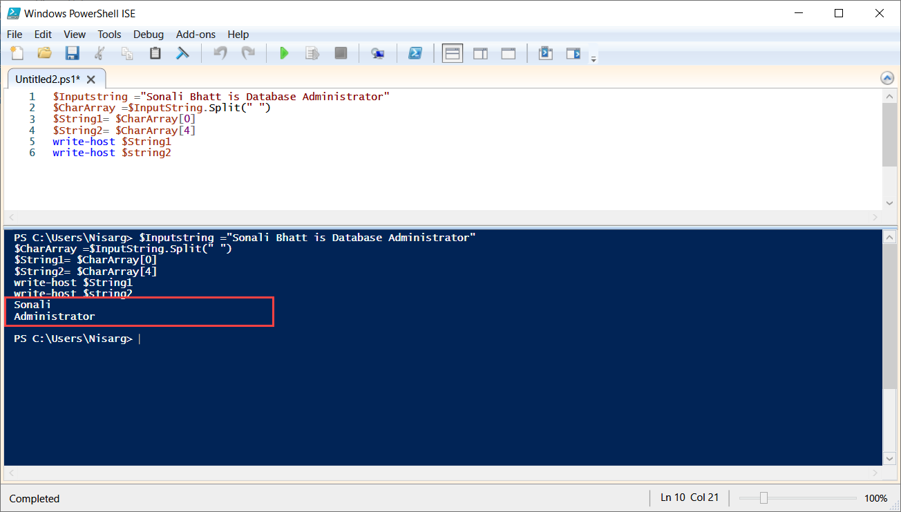 PowerShell script to save the output of array in variable