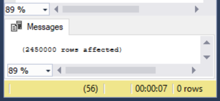The load consumed 7 seconds for 2.45 million rows during the SQL bulk insert.