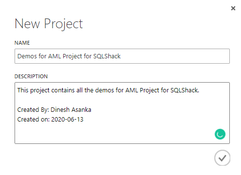 Project creation for the Azure ML Studio.