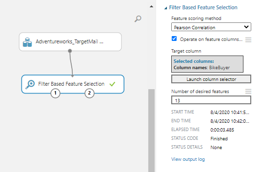 Connecting the Filter based feature selection control to the dataset. 