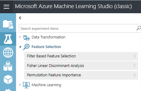 Options of feature selection in Azure Machine 