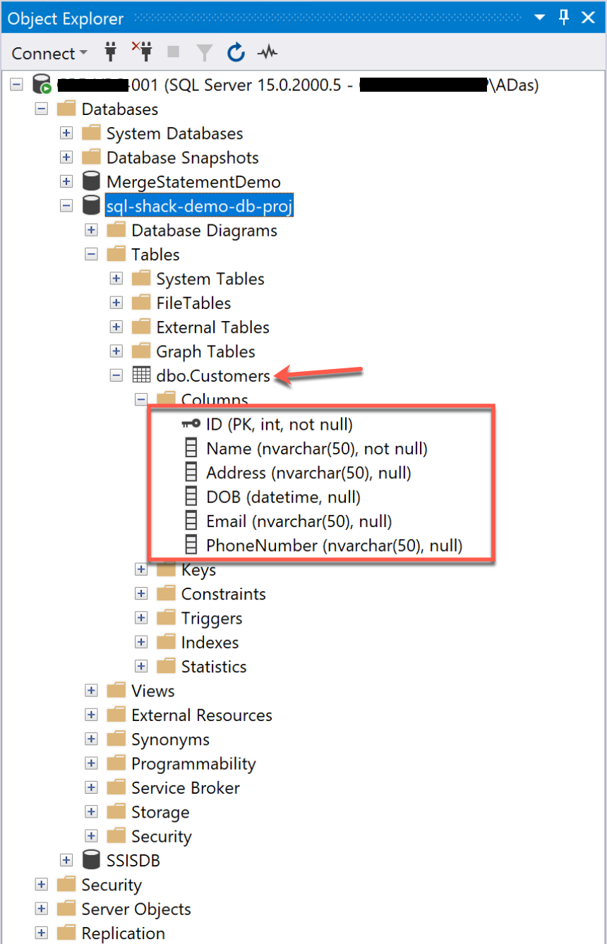Database created in SQL Server