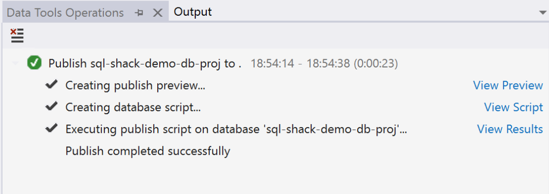 Database Publish Successful