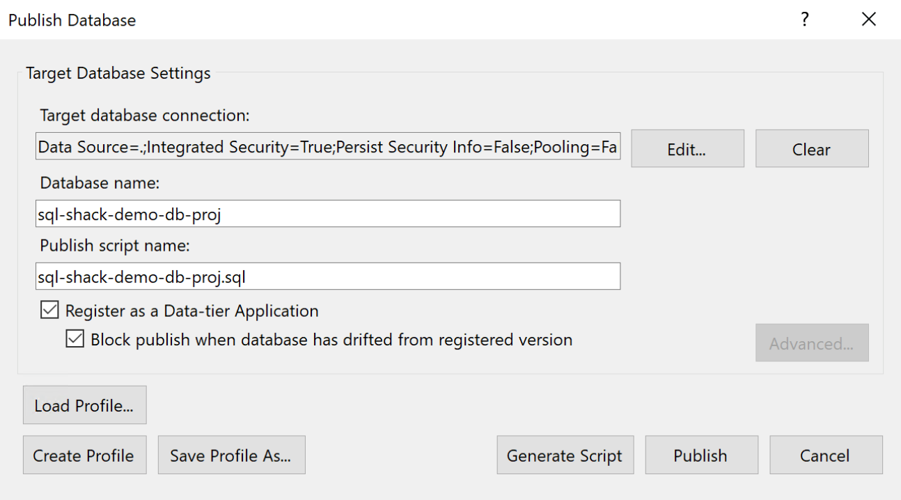 Publish Database Pane