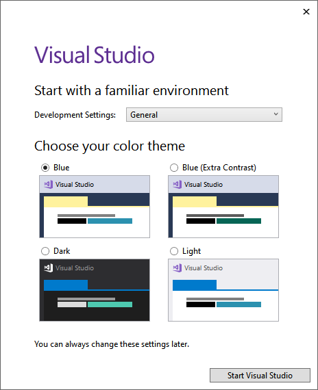 Choose the color theme for visual studio