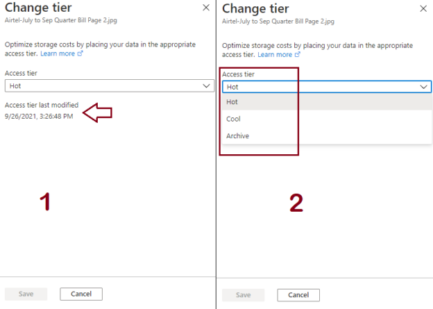 Validate when access tier was changed for a blob