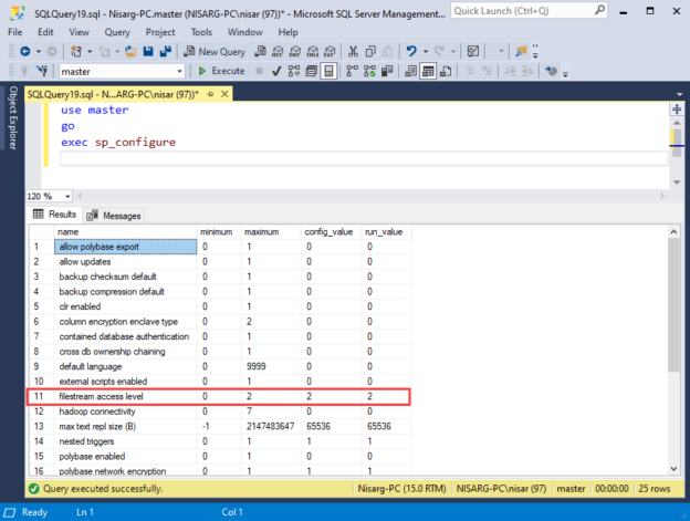 View configuration of SQL Server instance