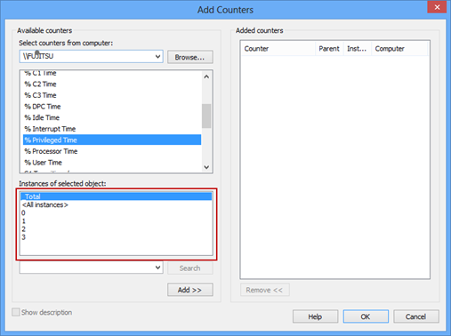 Available counters and their instances