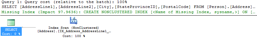 Dialog showing query costt for SELECT and Index Scan