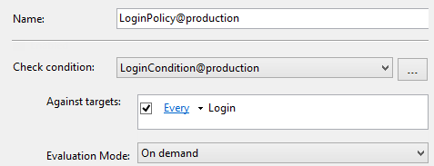 Dialog showing Policy Based Management log in policy