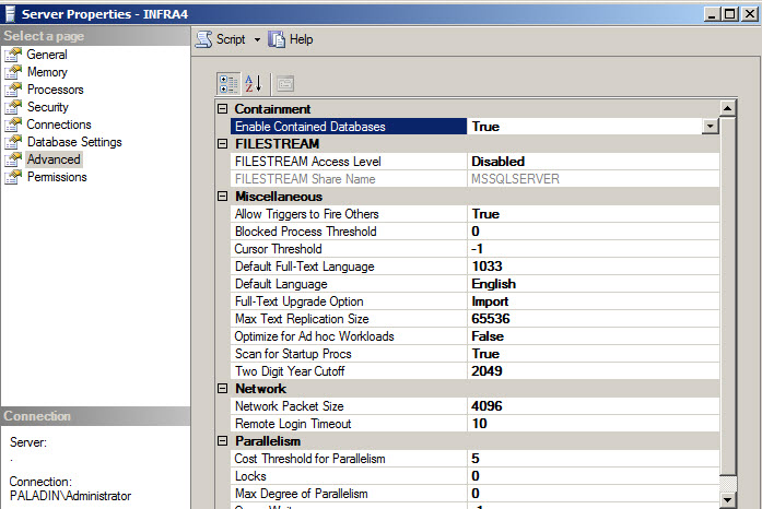 change default database sql server management studio 17