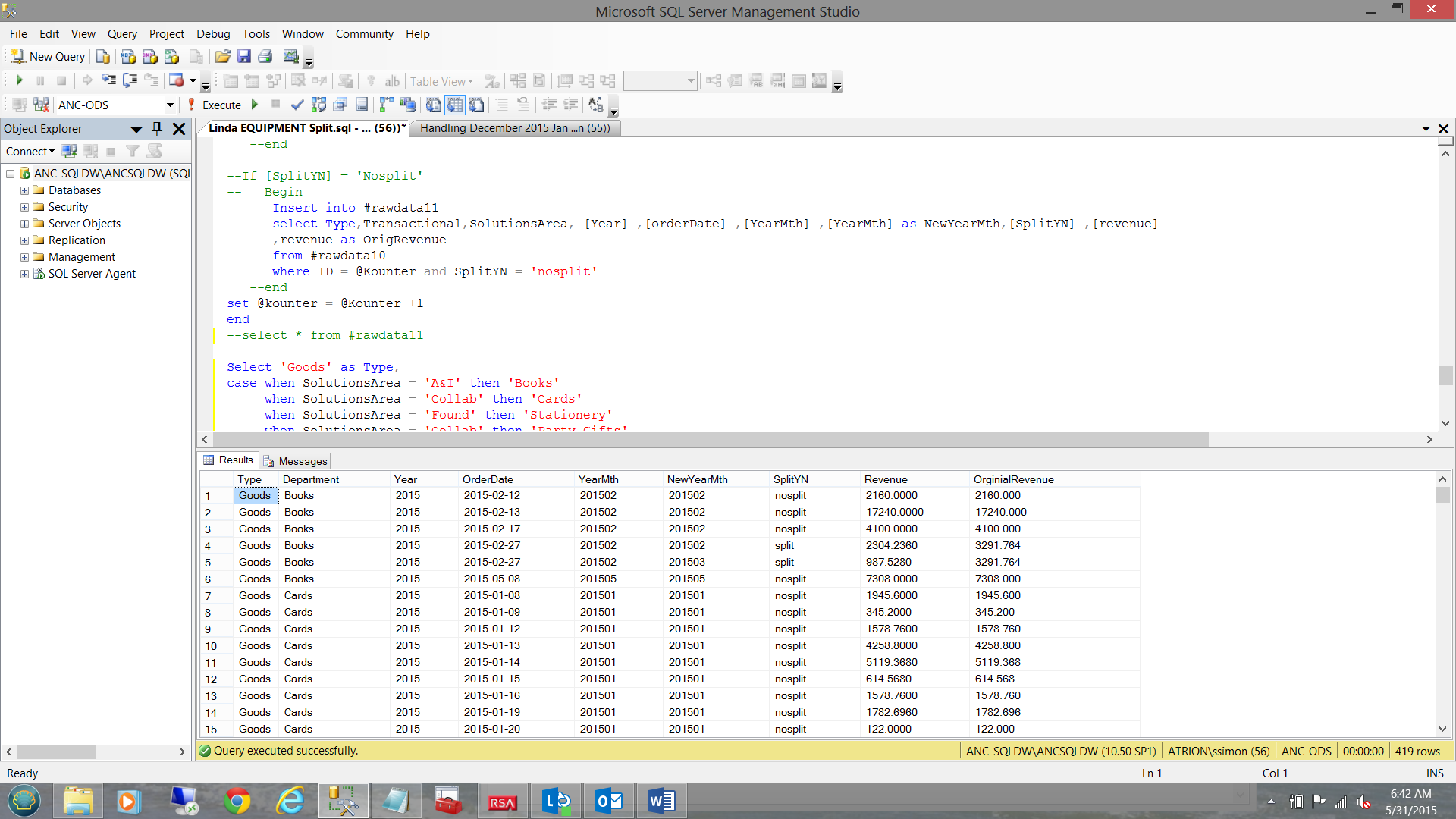 Sql Server And Bi - Creating A Query For The Revenue Projection