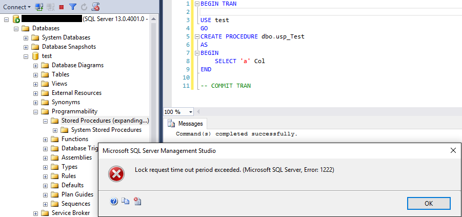 SQL Server lock issues when using DDL SELECT INTO) clause in running transactions