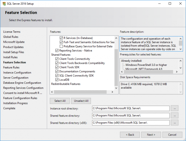 installing sql server 2016 express