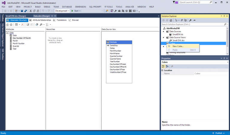 Initial Attributes and Measures in SSAS Multidimensional Cubes