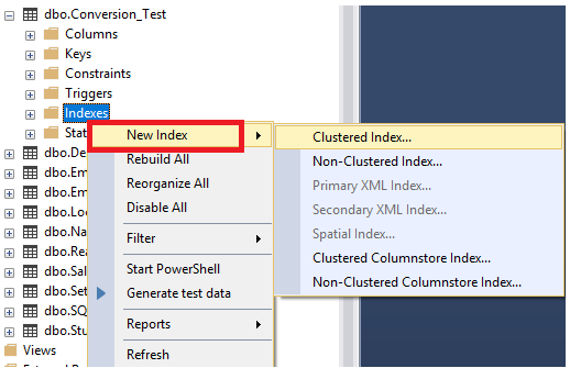 create index in existing table sql server