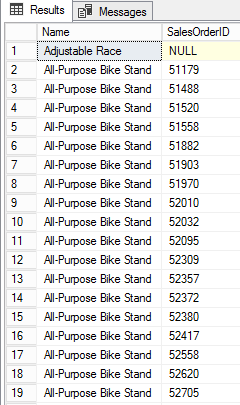 SQL left outer join results example