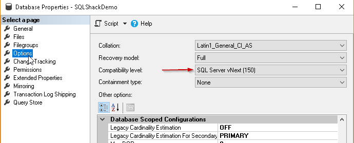 SQL Server 2019 Compatibility level 150 