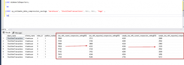 sp_estimate_data_compression_savings with Page option