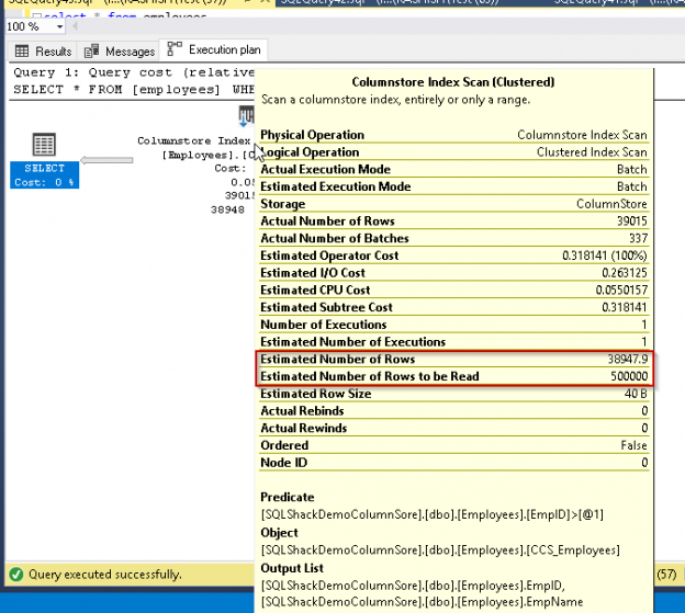 SQL Server 2019 columnstore index execution plan