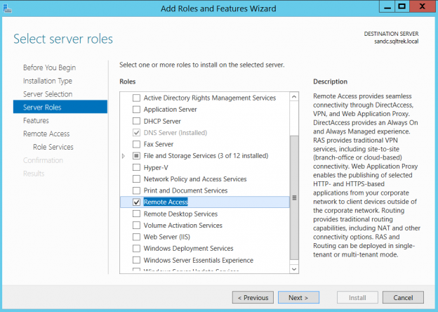Add Roles and Features Wizard - Remote access