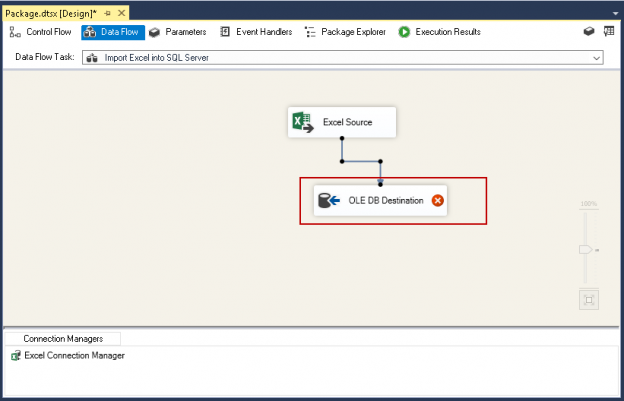 Importing compressed data into SQL Server: Add an OLE DB destination