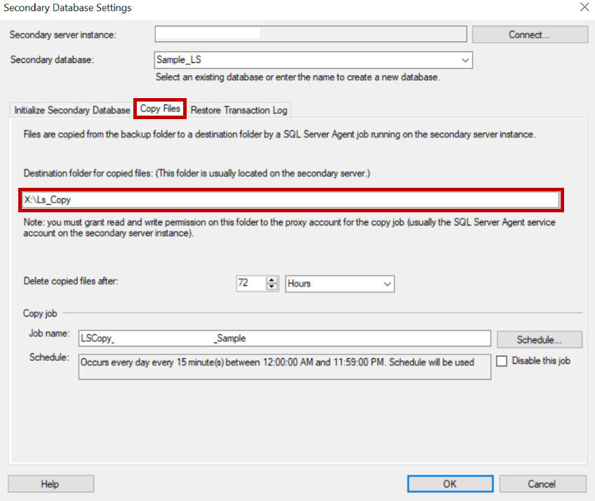 Log shipping setup - Copy files configuration