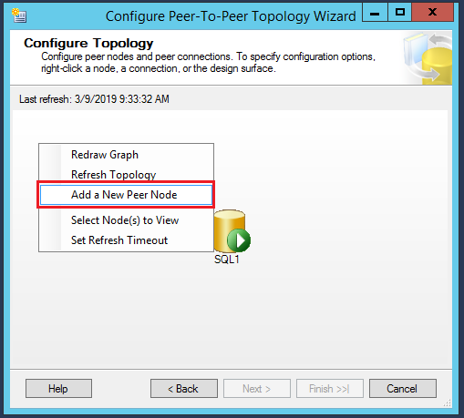SQL Server replication  - Configure Peer-to-Peer Topology wizard - Configure Topology - Add a new peer node