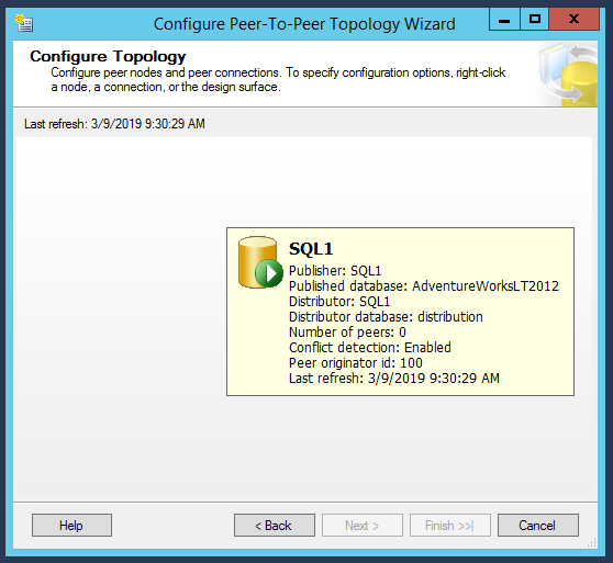 SQL Server replication - Configure Peer-to-Peer Topology wizard - Configure Topology