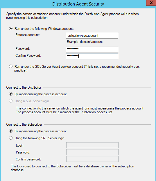 SQL Server replication - Distribution Agent Security
