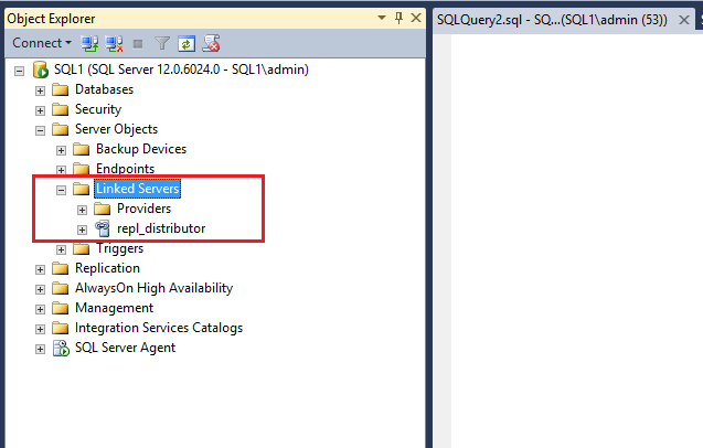 The linked server repl_distributor created as a linked server