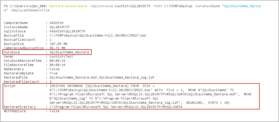 Database restore in SQL Server - Restore-DbaDatabase command in DBATools examples