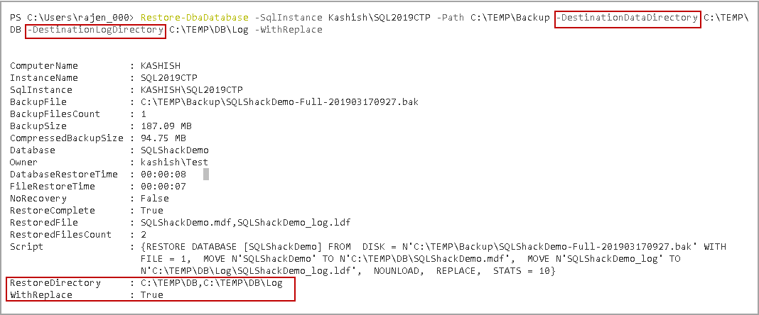 Database restore in SQL Server - Restore-DbaDatabase command in DBATools examples