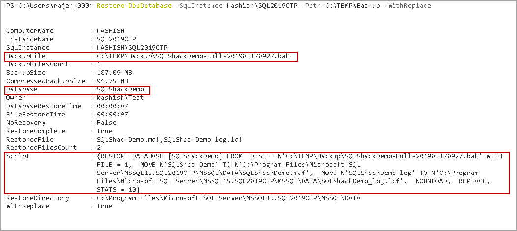 Restore database SQL Server - Restore-DbaDatabase command in DBATools examples