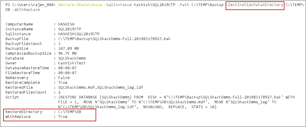 Restore database SQL Server - Restore-DbaDatabase command in DBATools examples