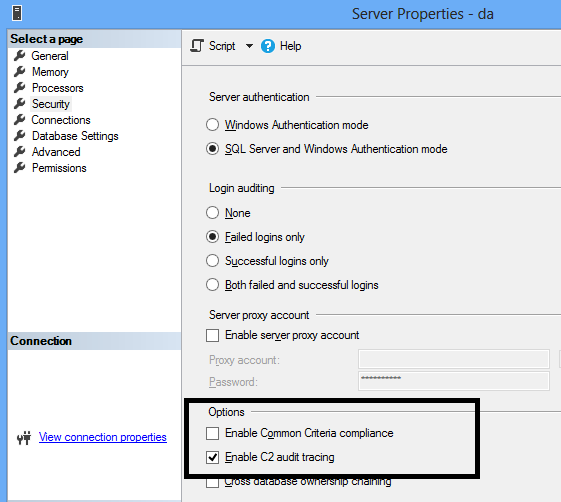 SQL Server Option to enable C2 Audit