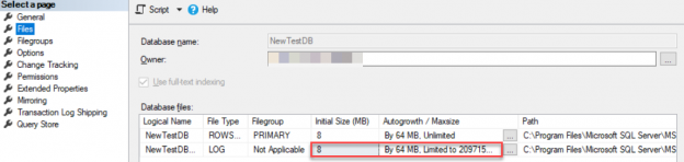 SQL Server Transaction Log - DB File Properties