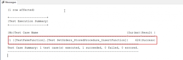 SQL unit testing - Result image of FakeFunction usage