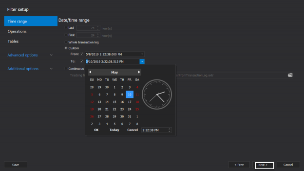 SQL Log analyzer - TimeRange_ApexSQL_Log