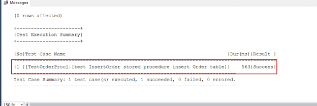 SQL Unit testing results with tSQLt