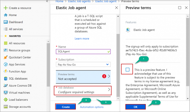 creating elastic job agent in Azure