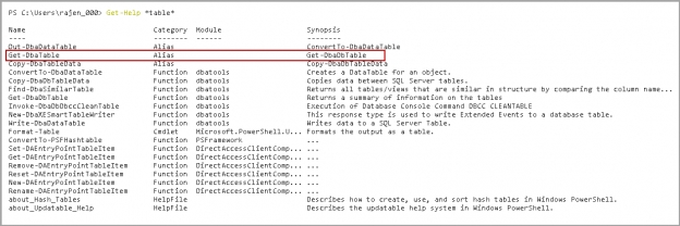 Get-DbaTable DBATools command