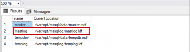 master database log file location in Kubernetes cluster