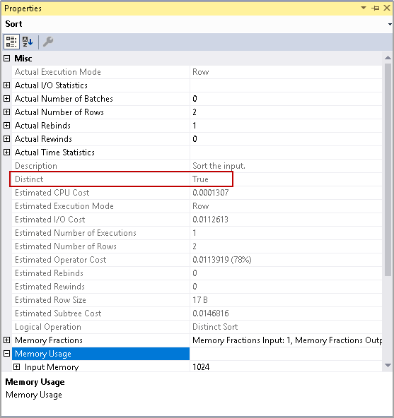 Sort operator properties