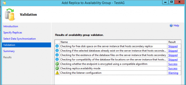 Availability group validations