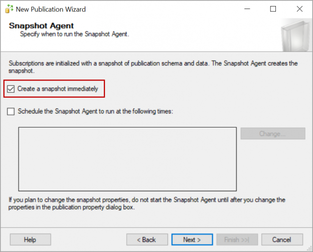 create snapshot in SQL Server replication